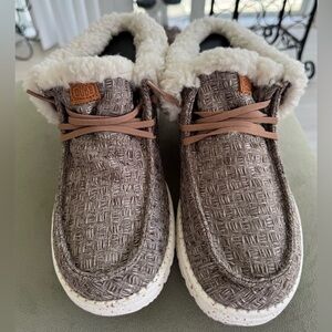 Hey Dude Textured Taupe Shoes with Cream Lining